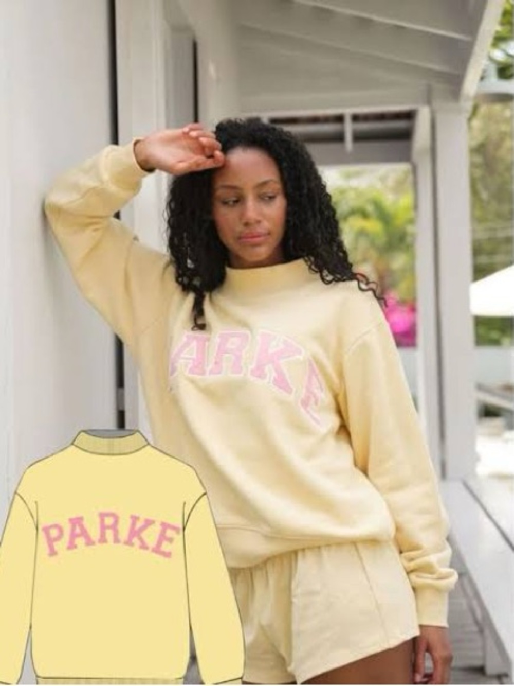 Parker Butter Yellow Crewneck Sweatshirt with Pink Logo